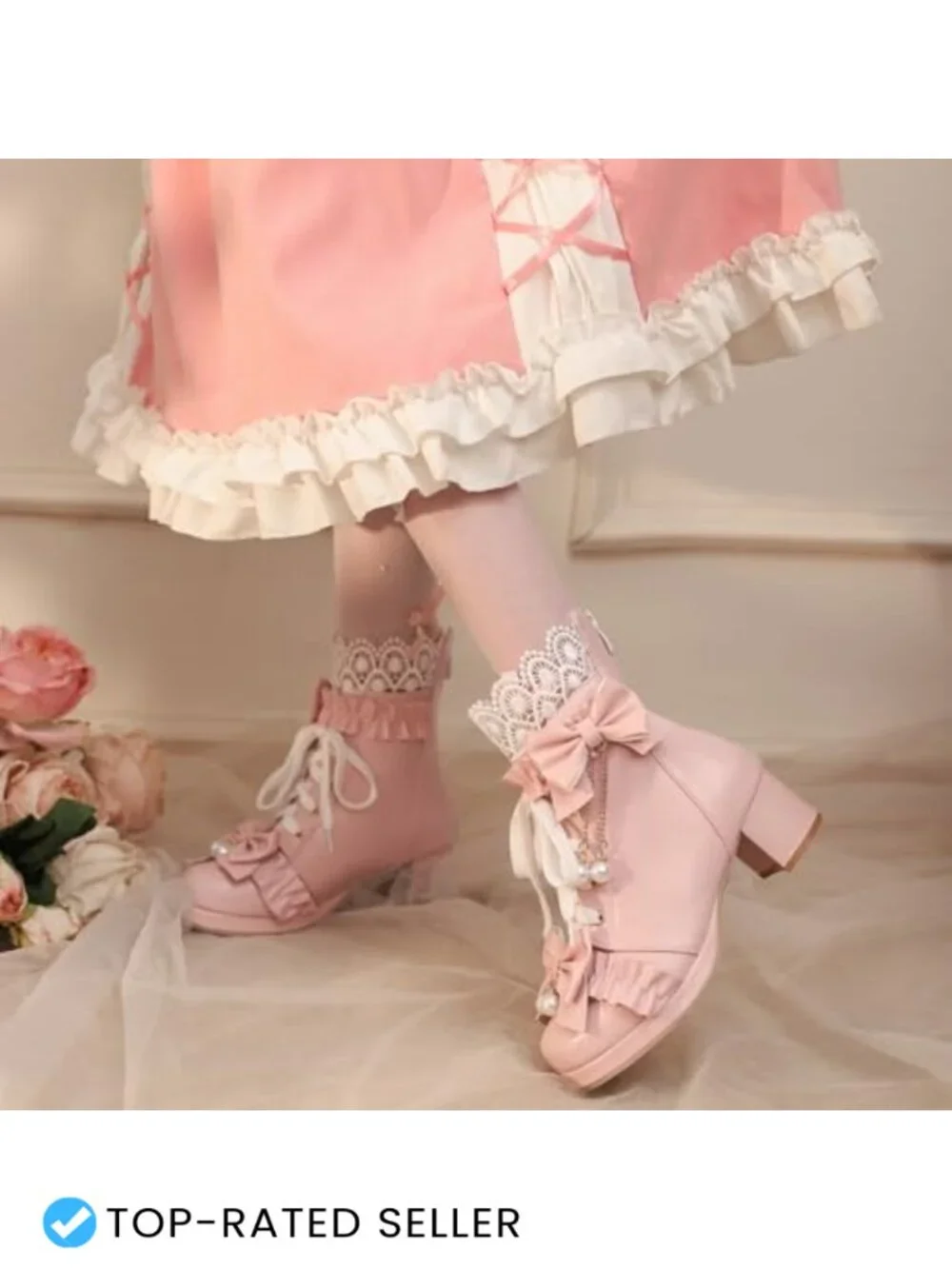 Lace Up Ankle Boots with Bow Kawaii Platform Chunky Heel